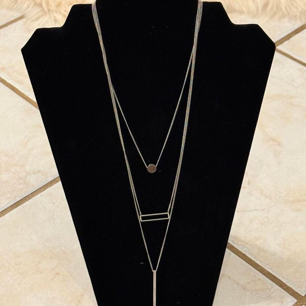 Sterling Forever Silver geometric layered necklace
